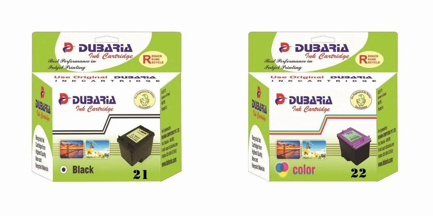 Dubaria 21 Black and 22 Tricolor Combo Ink Cartridge Compatible for HP 21 & 22 Ink Cartridge