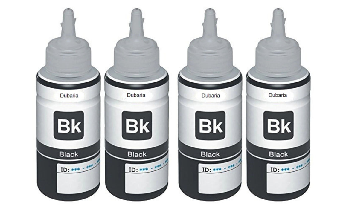 Dubaria Refill Ink For Use In Epson M100, M200 Printers - Black Refill Ink 70 ML Bottle Single Color Ink - Pack of 4 - Pigment