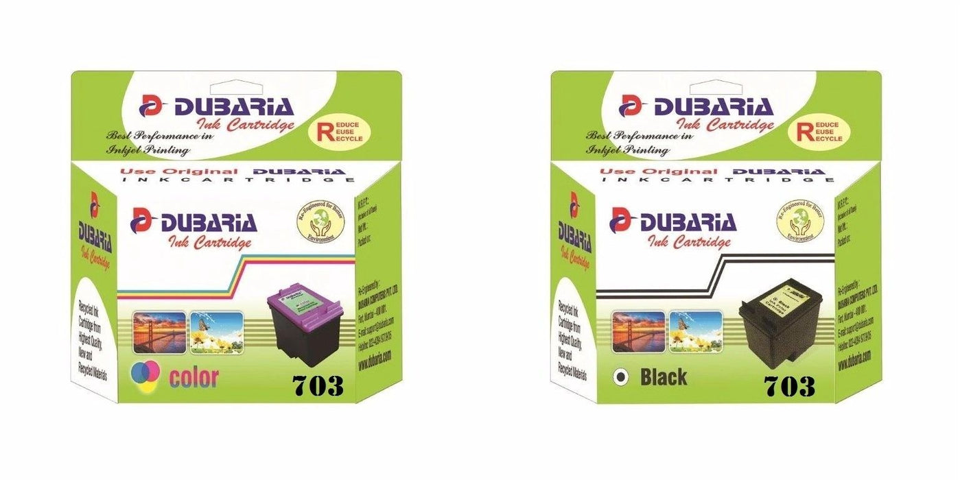 Dubaria 703 Black & Color Ink Cartridge Combo For HP 703 Ink Cartridge