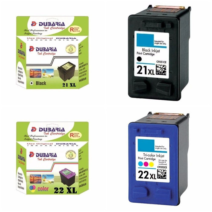 Dubaria 21 XL Black & 22 XL TriColor Ink Cartridge Compatible For HP 21 XL & 22 XL - Combo Value Pack - High Yield Cartridges