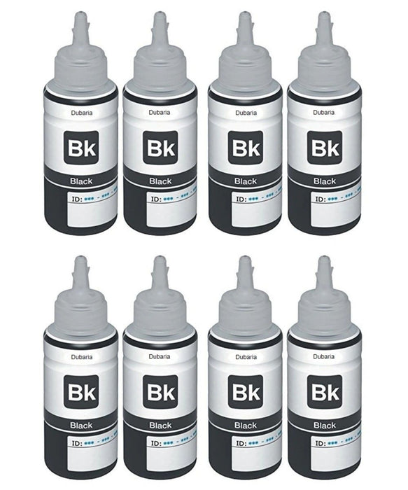 Dubaria Refill Ink For Use In Epson L100 InkJet Printer - Black - 70 ML - Pack of 8
