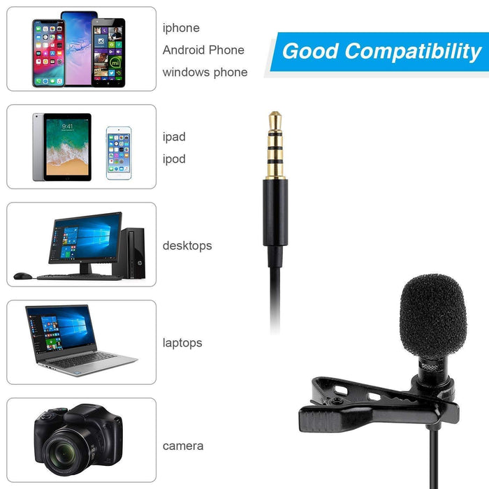 Dynamic Lapel Collar USB Omnidirectional Mic Voice Recording Lavalier Microphone For Singing YouTube, Black