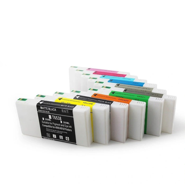 Dubaria Empty Refillable Ink Cartridges For Epson T6531 - T6539, T653A & T653B - Ink Cartridges For Epson 4900, 4910 Printers - 300 ML With ARC Chips