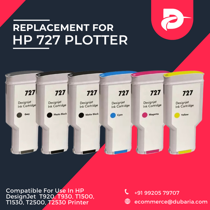 Dubaria 727 Ink Cartridge For Use In HP DesignJet Compatible For Use In HP DesignJet T920, T930, T1500, T1530, T2500, T2530 Printer - 300 ML