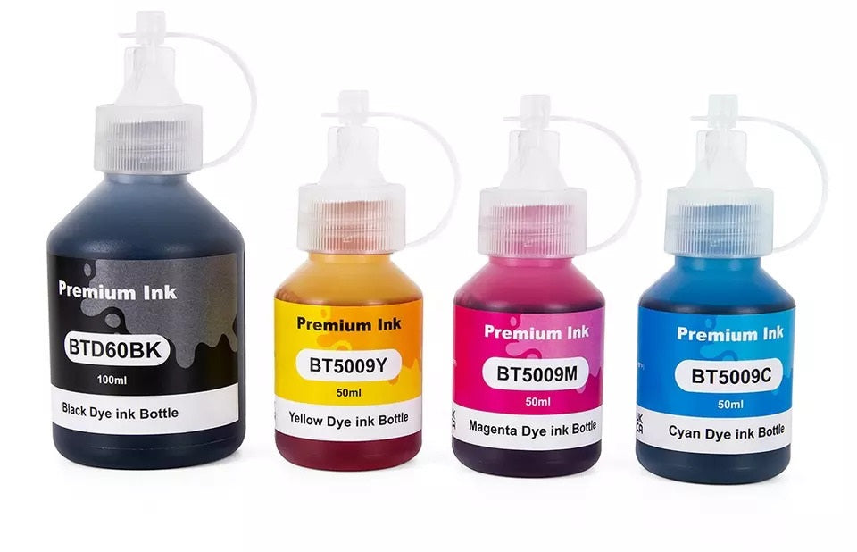 Dubaria Refill Ink For Use In Brother BT5000C, BT5000Y, BT5000Y & BT6000BK Ink Bottles For Brother T300, T500, T700W, T800W Printers - Cyan, Magenta, Yellow - 50 ML Each Bottle & Black - 100 ML