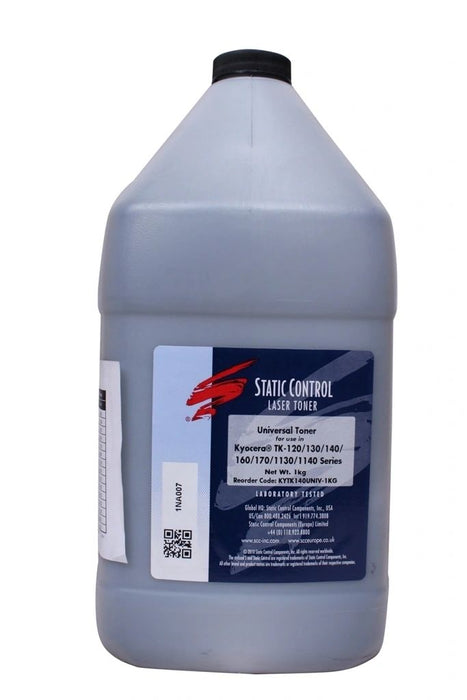 Static Control Toner Powder For Use In Kyocera TK-120 / 130 / 140 / 160 / 170 / 1130 / 1140, FS - 1030 / 1100 / 1120 / 1300 / 1320 / 1350 / 1370 / 1028MFP / 1128MFP / 1030MFP / 1130MFP / 1035MFP / 1135MFP / P2035 / P2135 - 1 KG Pack - KYTK140UNIV-1KG