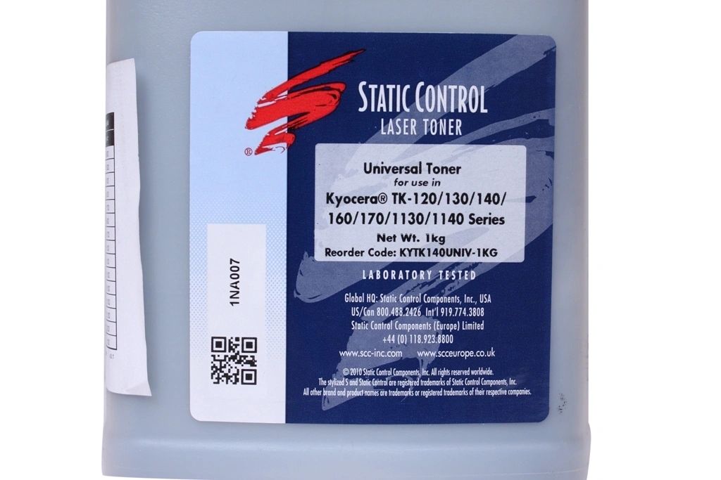 Static Control Toner Powder For Use In Kyocera TK-120 / 130 / 140 / 160 / 170 / 1130 / 1140, FS - 1030 / 1100 / 1120 / 1300 / 1320 / 1350 / 1370 / 1028MFP / 1128MFP / 1030MFP / 1130MFP / 1035MFP / 1135MFP / P2035 / P2135 - 1 KG Pack - KYTK140UNIV-1KG